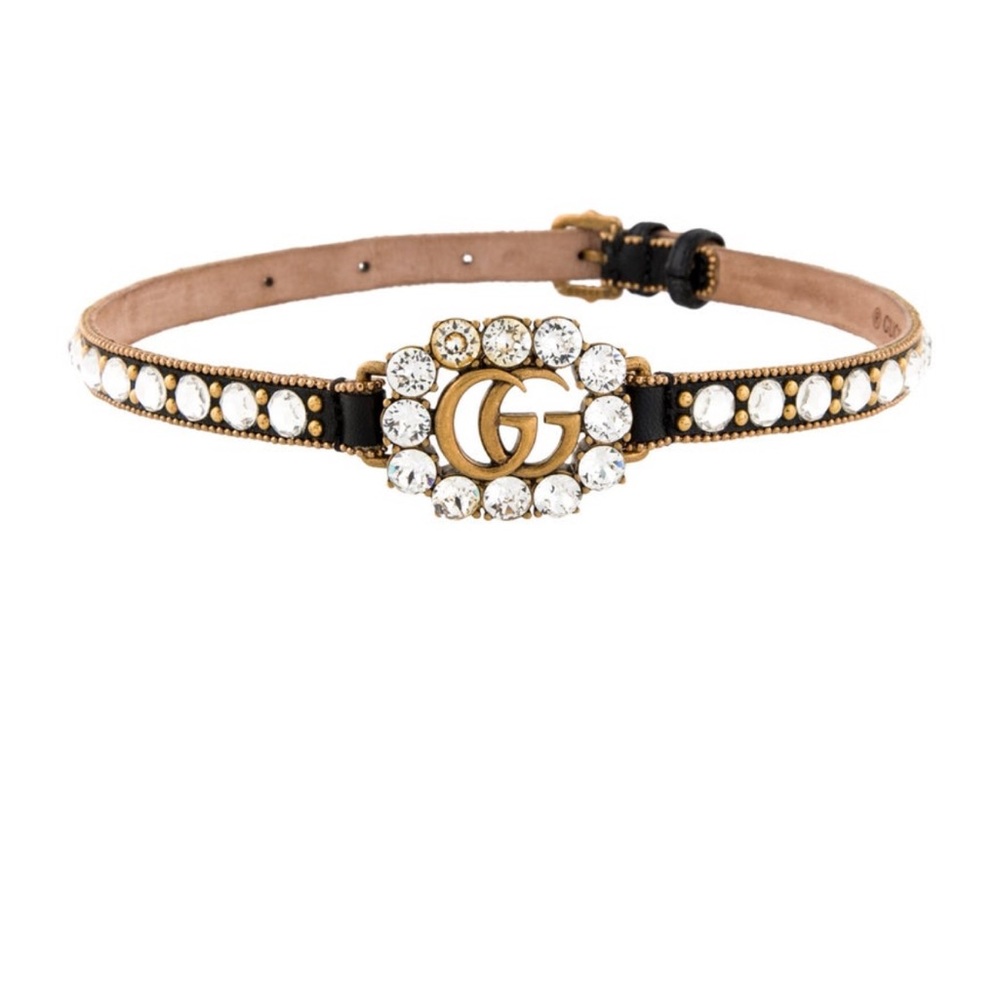 GUCCI Calfskin Crystal Embellished
Double G Choker Necklace Black
NEW